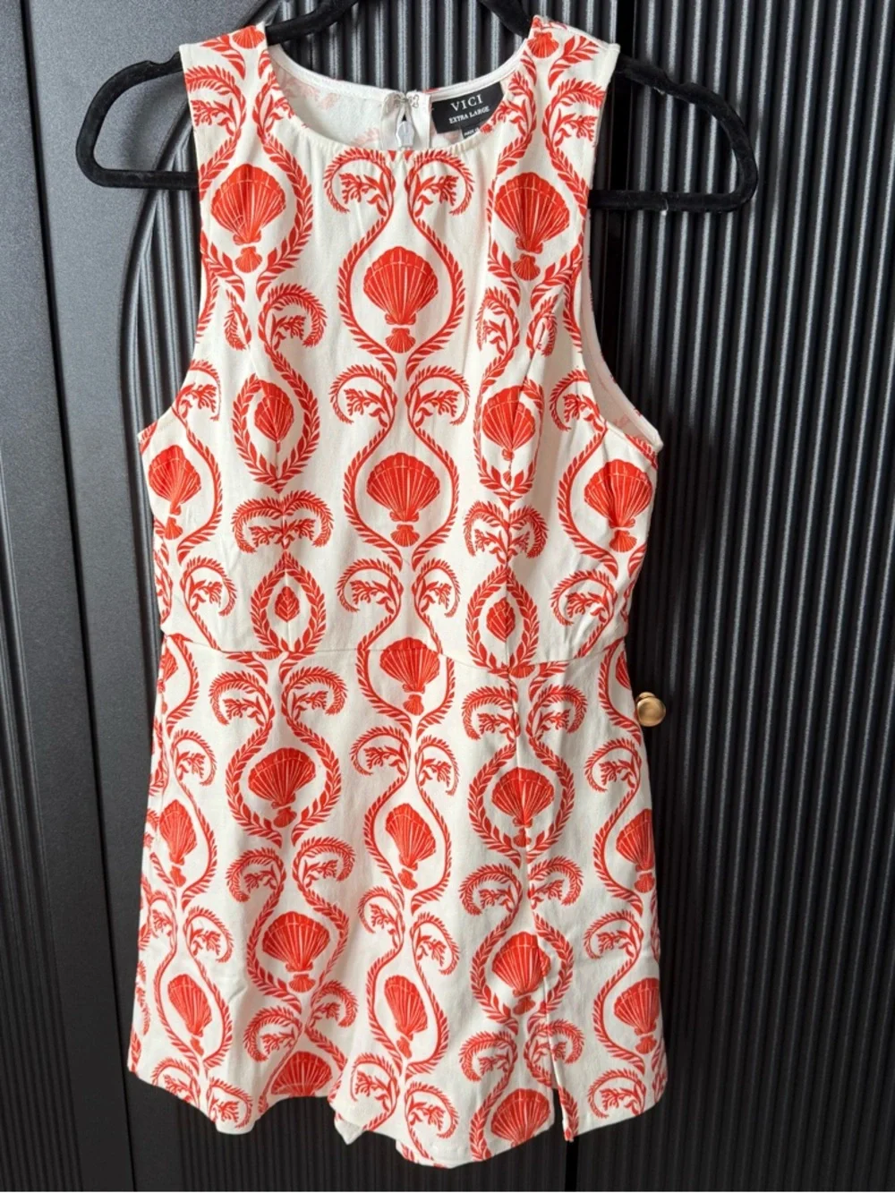 VICI White and Coral Shell-Print Sleeveless Mini Dress - Picture 5 of 14